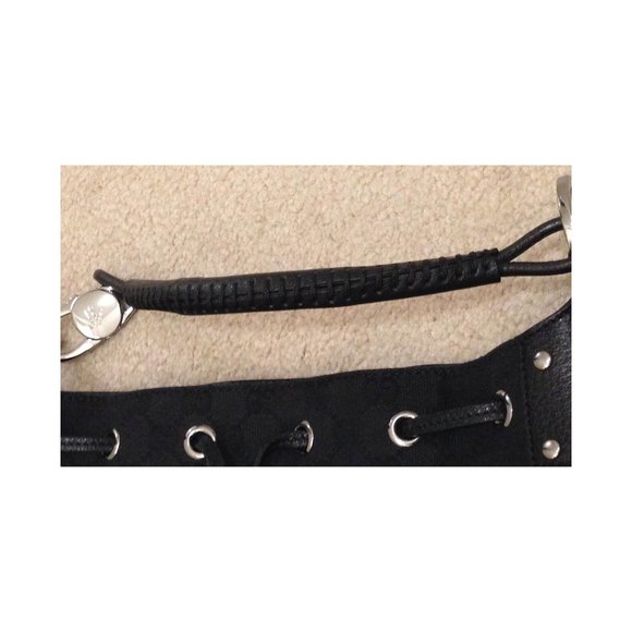 Auth New Never Used Gucci black GG LOGO canvas silver HW shoulder bucket bag - Picture 6 of 15